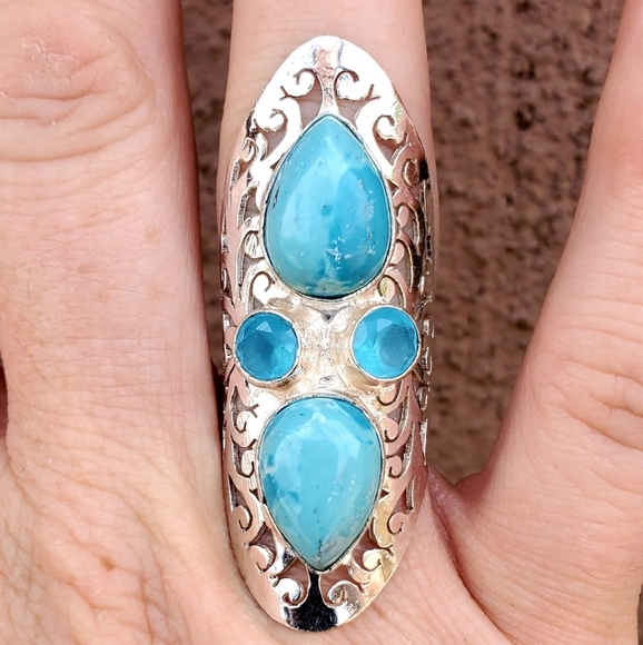 New Mosaic Jasper and Chalcedony 925 Silver Statement Ring. - Picture 6 of 13